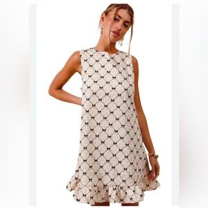 Mable Elegant Cream and Black Bow Sleeveless Mini Ruffle Dress size S
